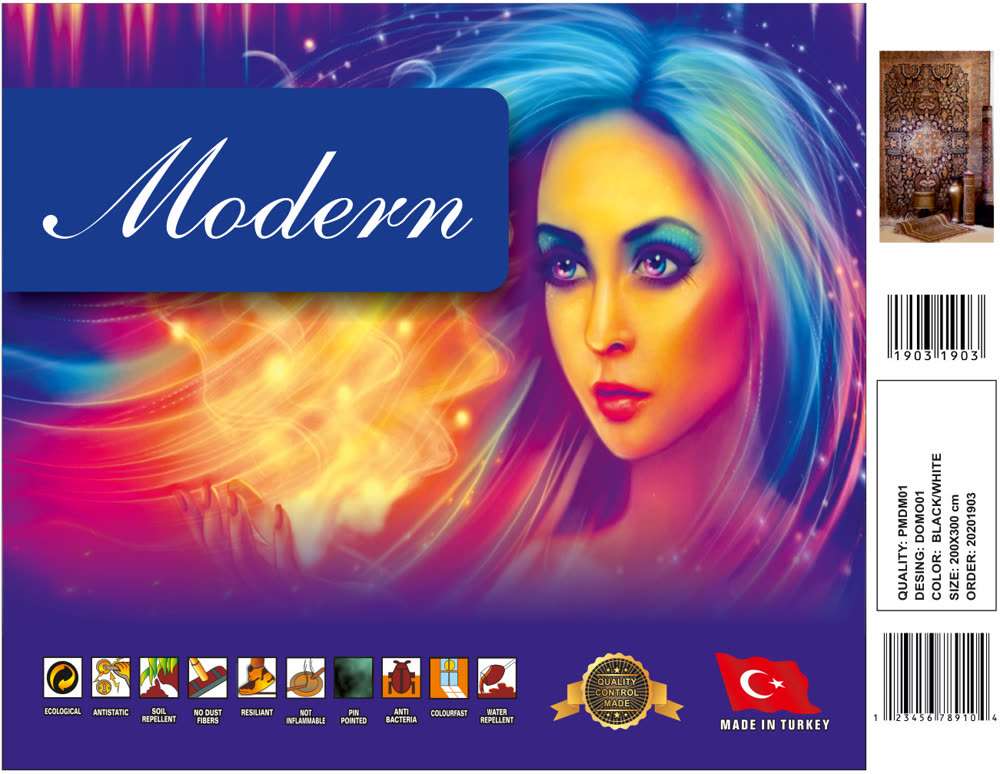 Modern halı sırt etiketi örneği